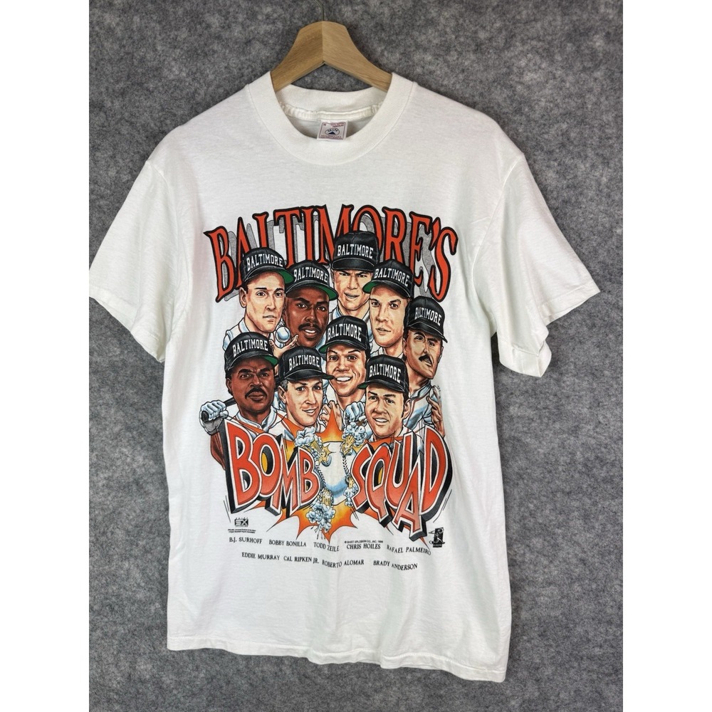 Vintage Baltimore Orioles T-Shirt Mens Medium MLB Bomb Squad 3D Caricature‎ 90s